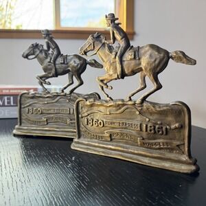 Frank La Haye Sonoma CA Metal Works Pony Express 1860-1861 Bronze Bookends